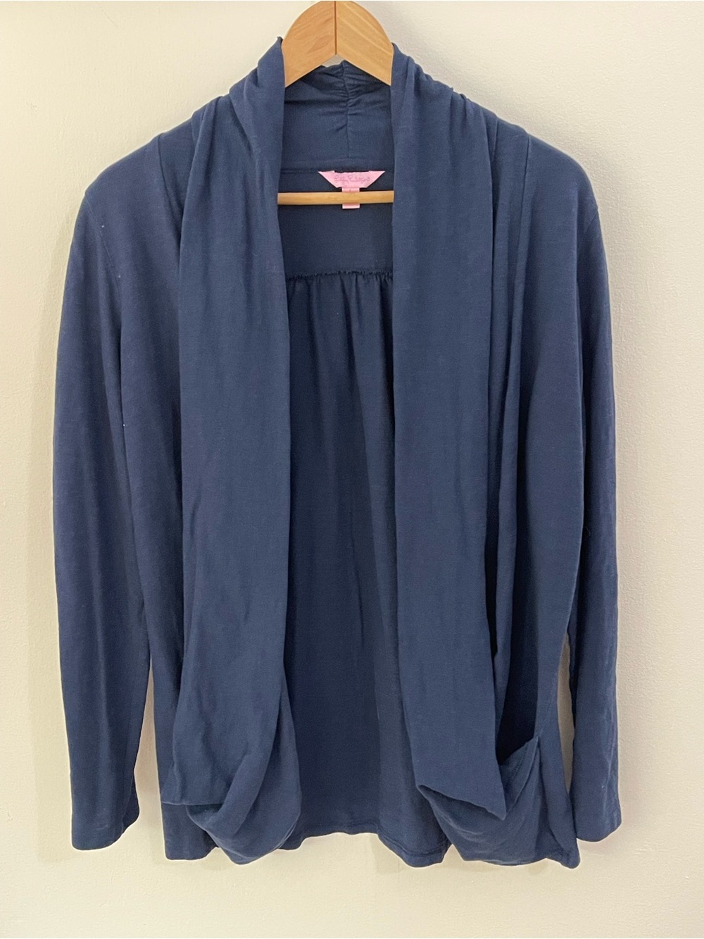 Lilly Pulitzer Navy Cotton Open Front Cardigan Size L Pockets